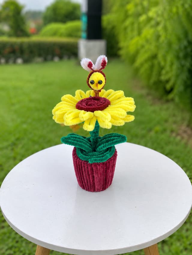 Sunflower Bee Handmade Pot