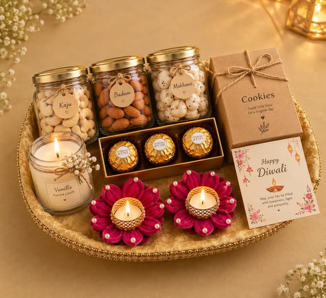 Royal Diwali Gift Hamper with Handmade Lotus Diyas β¨πͺ