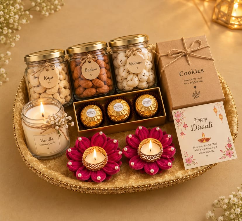 Royal Diwali Gift Hamper with Handmade Lotus Diyas β¨πͺ - Image 1